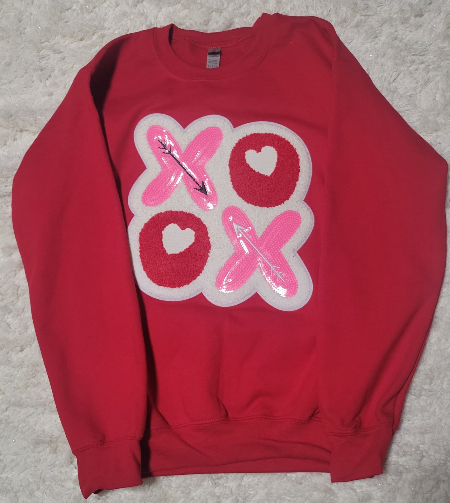 XOXO Chenille and Sequin Patch Crewneck - G Marie's Boutique 