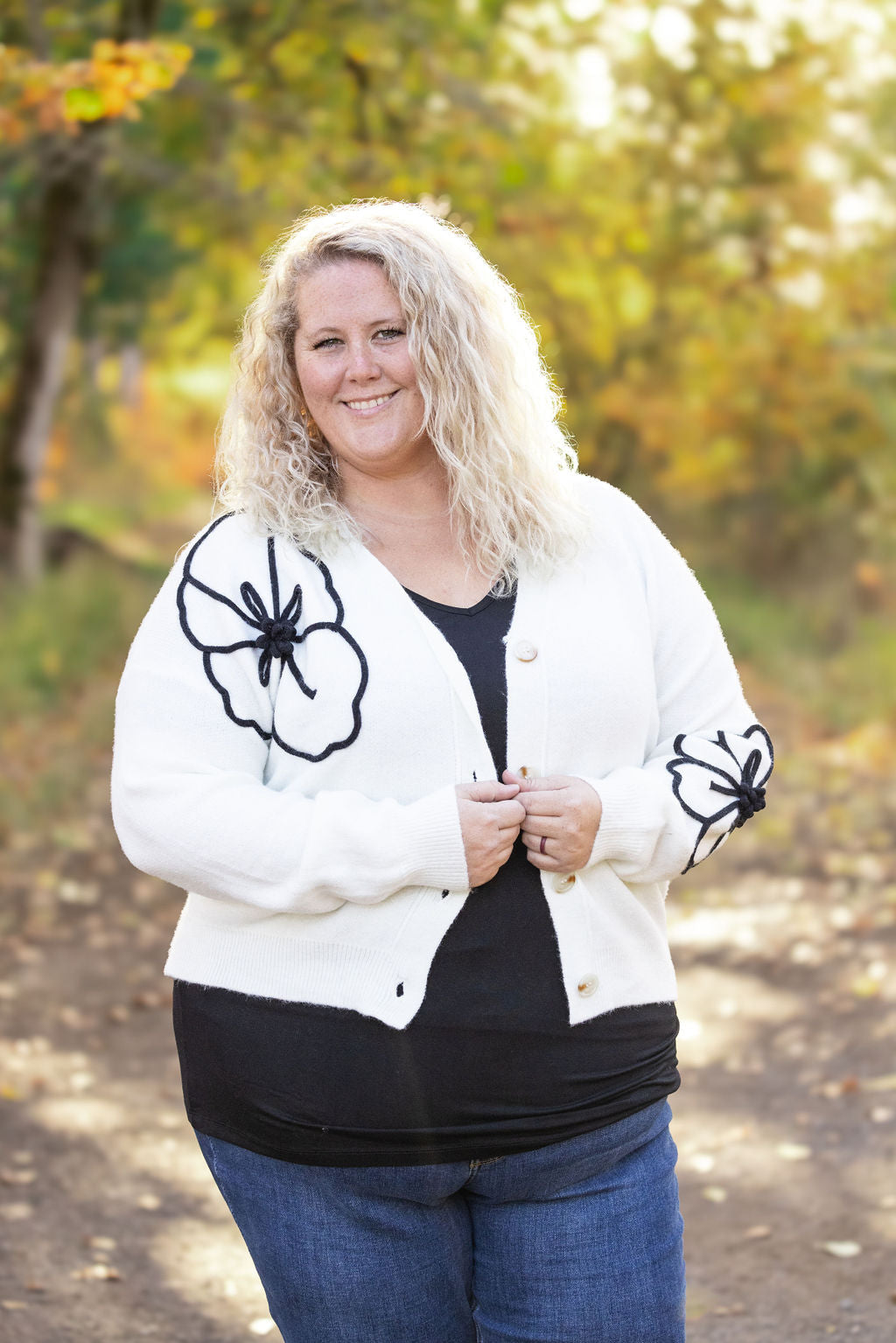 Michelle Mae Black Floral Sweater Cardigan