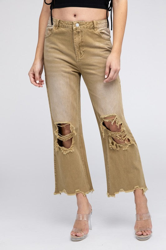 Distressed Vintage Washed Wide Leg Pants - G Marie's Boutique 