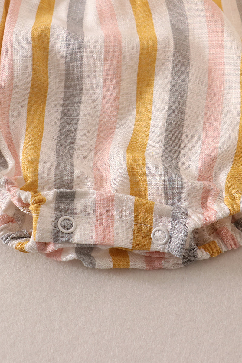 Multi stripe linen girl ruffle bubble