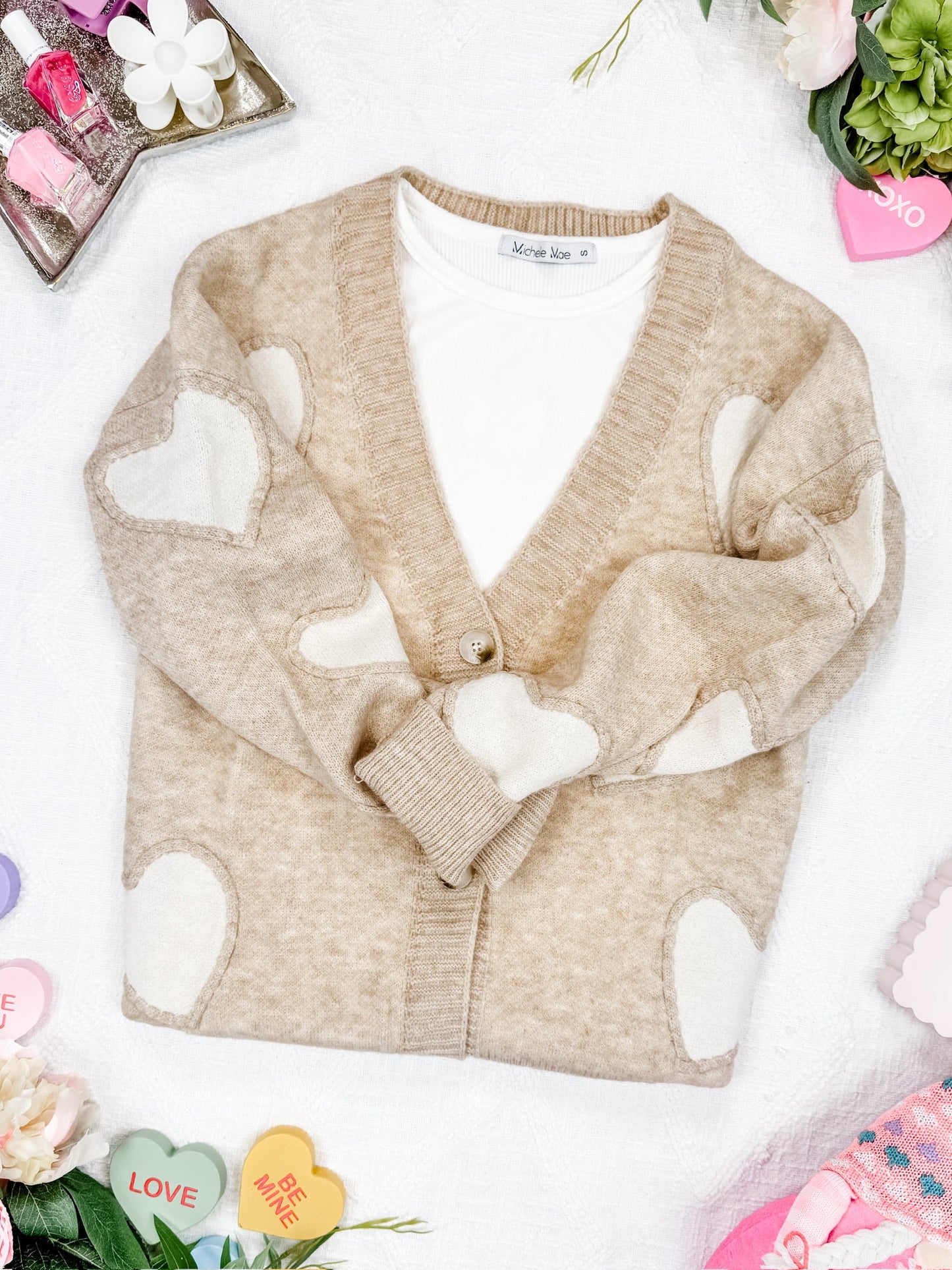 Michelle Mae Sweetheart Cardigan - Tan