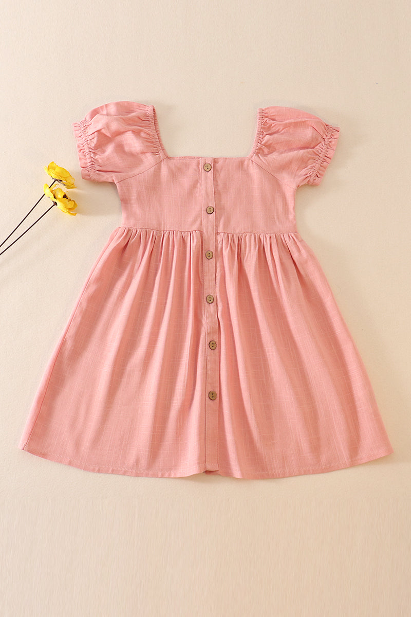 Pink linen button dress