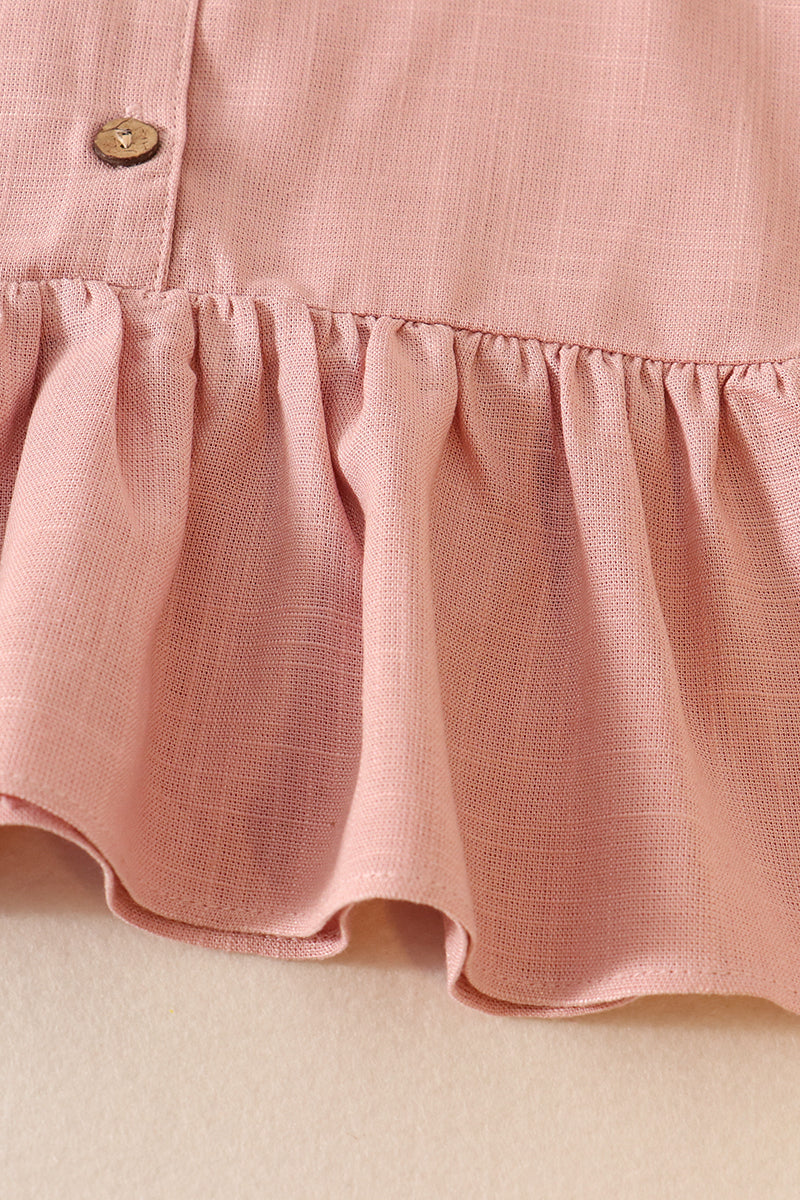 Pink linen ruffle 2pc girl set