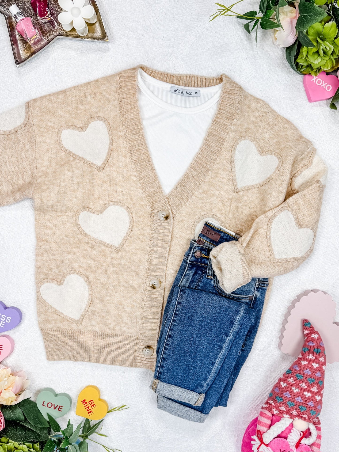 Michelle Mae Sweetheart Cardigan - Tan