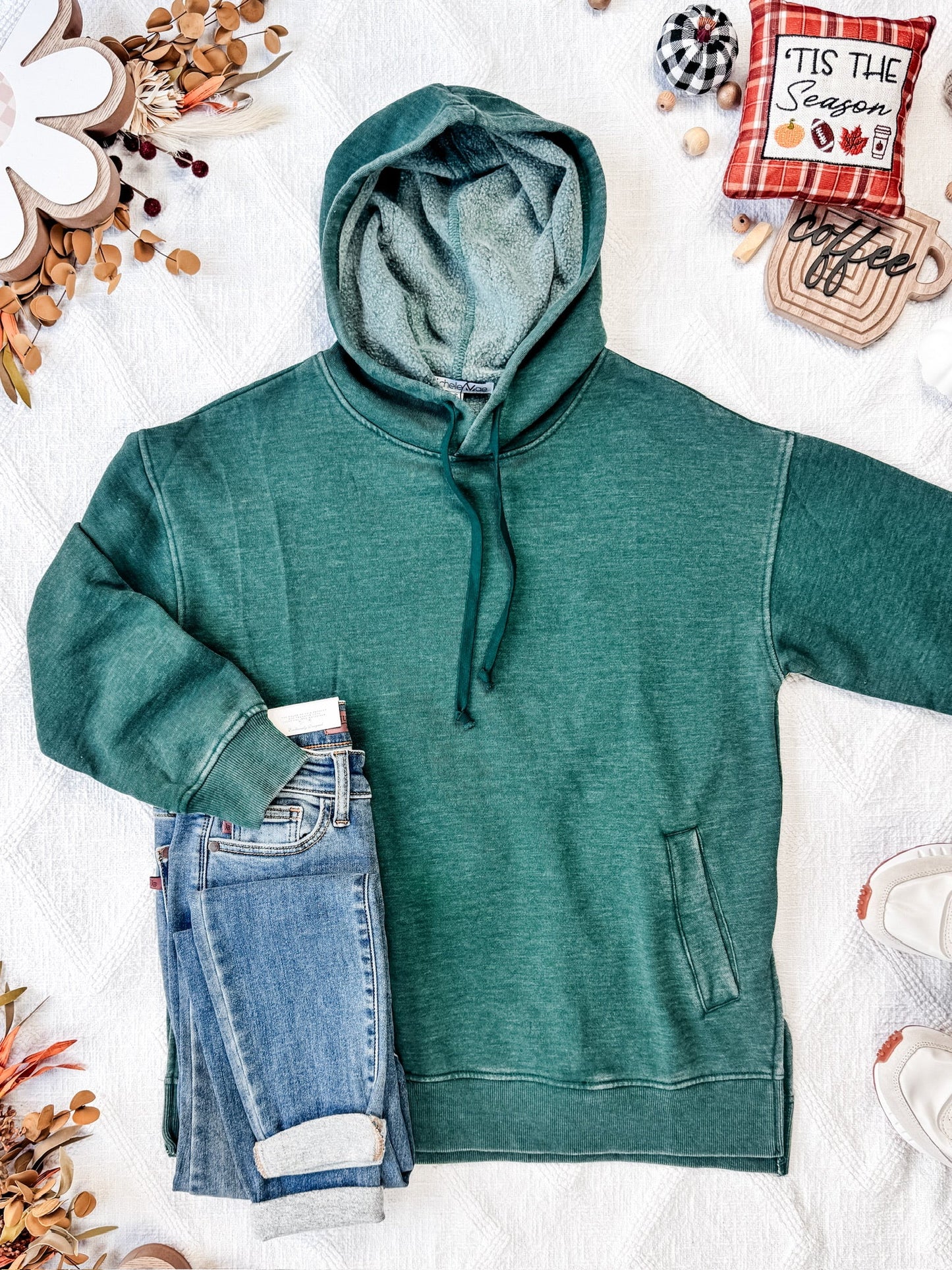 Michelle Mae Vintage Wash Hoodie - Hunter Green