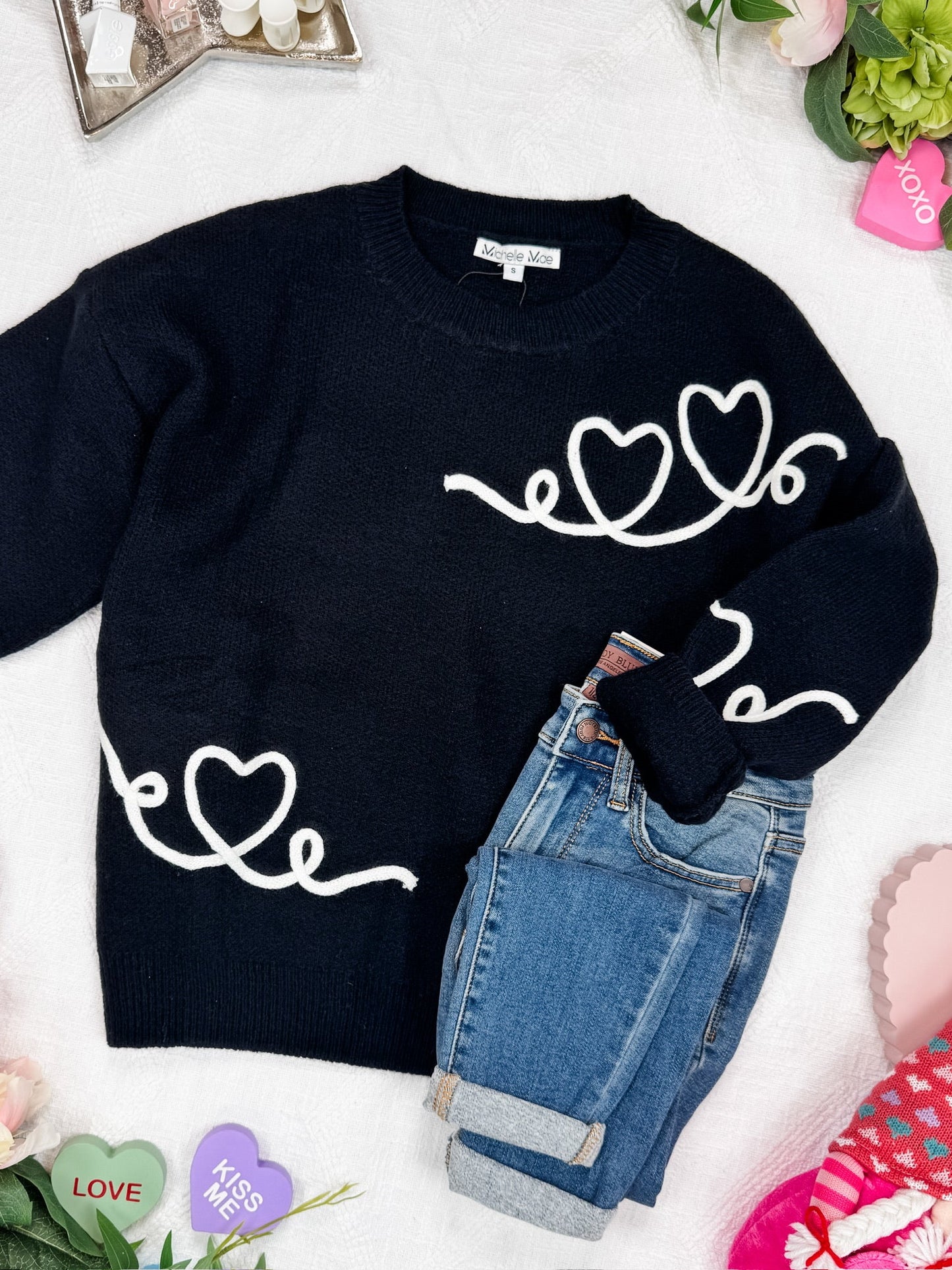 Michelle Mae Black Hearts Sweater