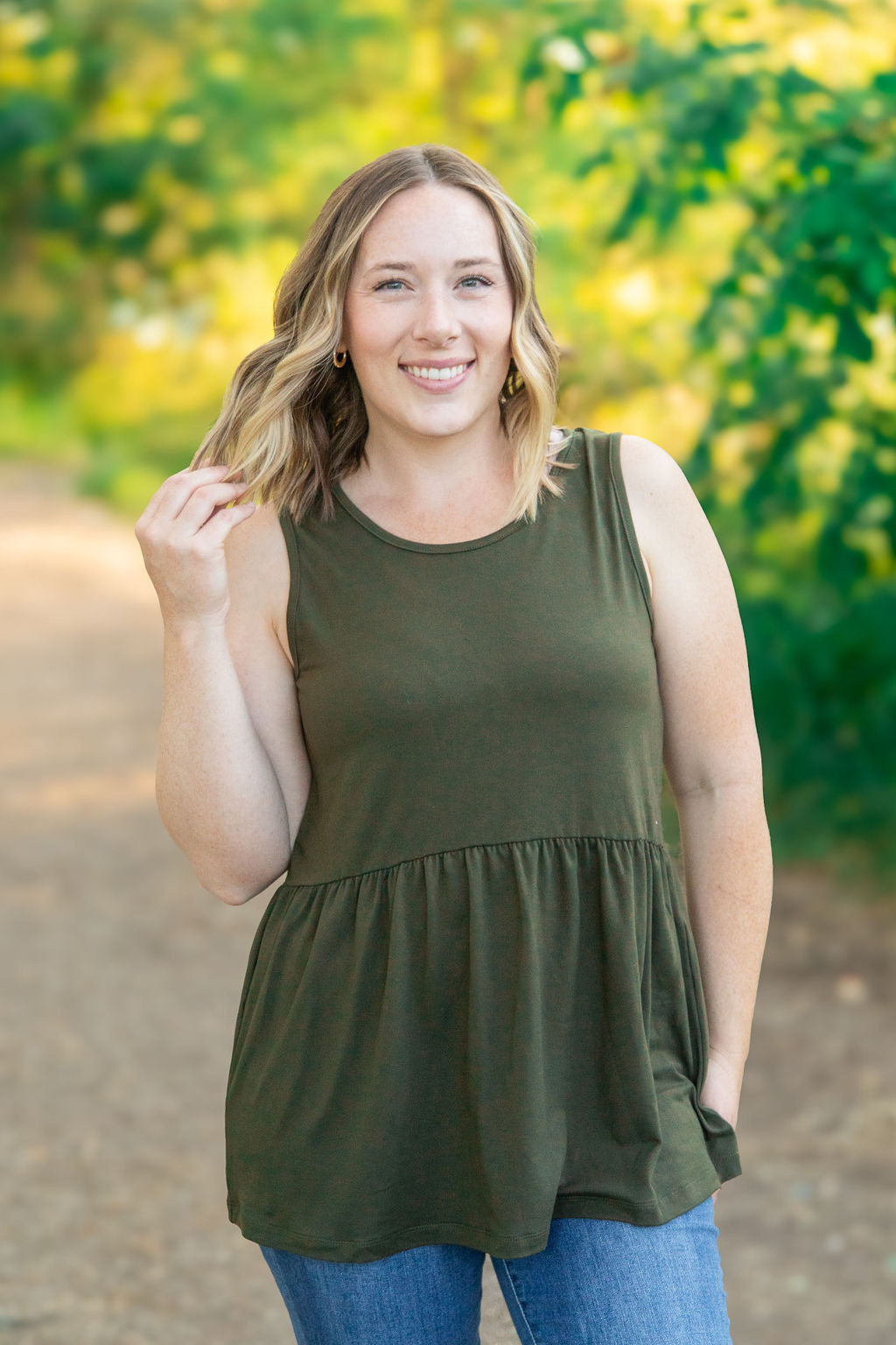 Michelle Mae Renee Ruffle Tank - Olive