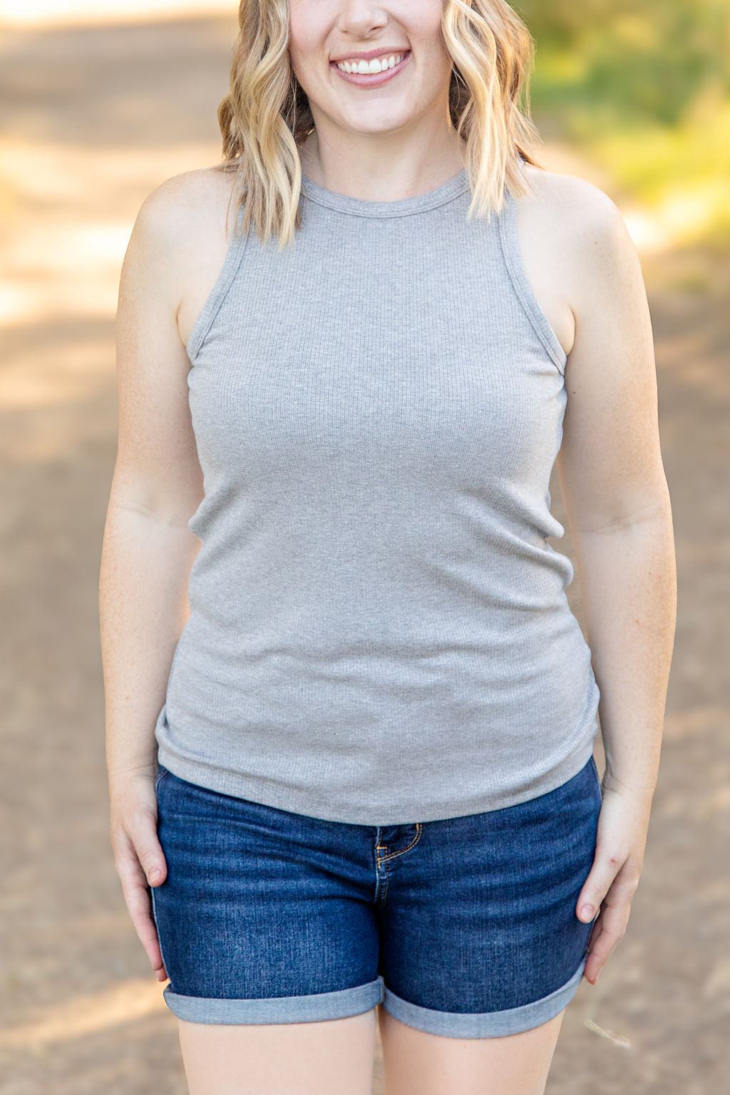 Michelle Mae Tara Ribbed Tank - Grey