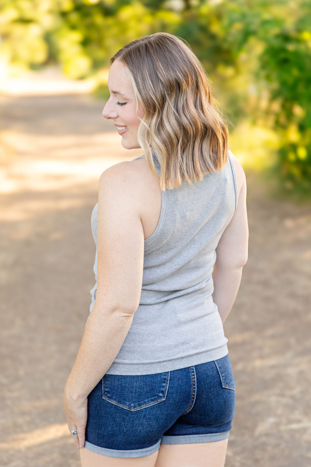 Michelle Mae Tara Ribbed Tank - Grey