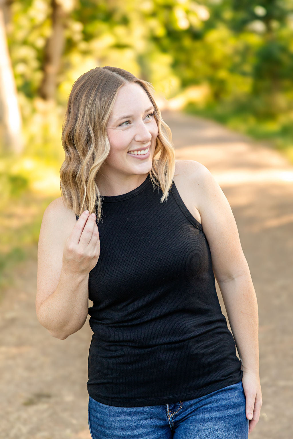 Michelle Mae Tara Ribbed Tank - Black