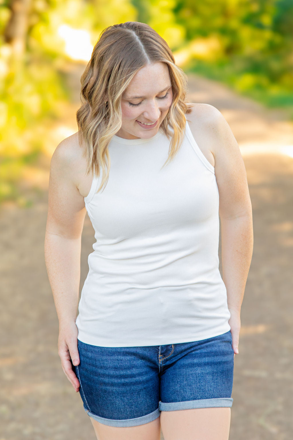 Michelle Mae Tara Ribbed Tank - White