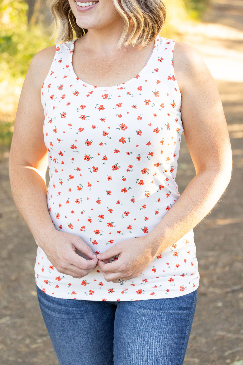 Michelle Mae Luxe Crew Tank - Micro Ivory Floral