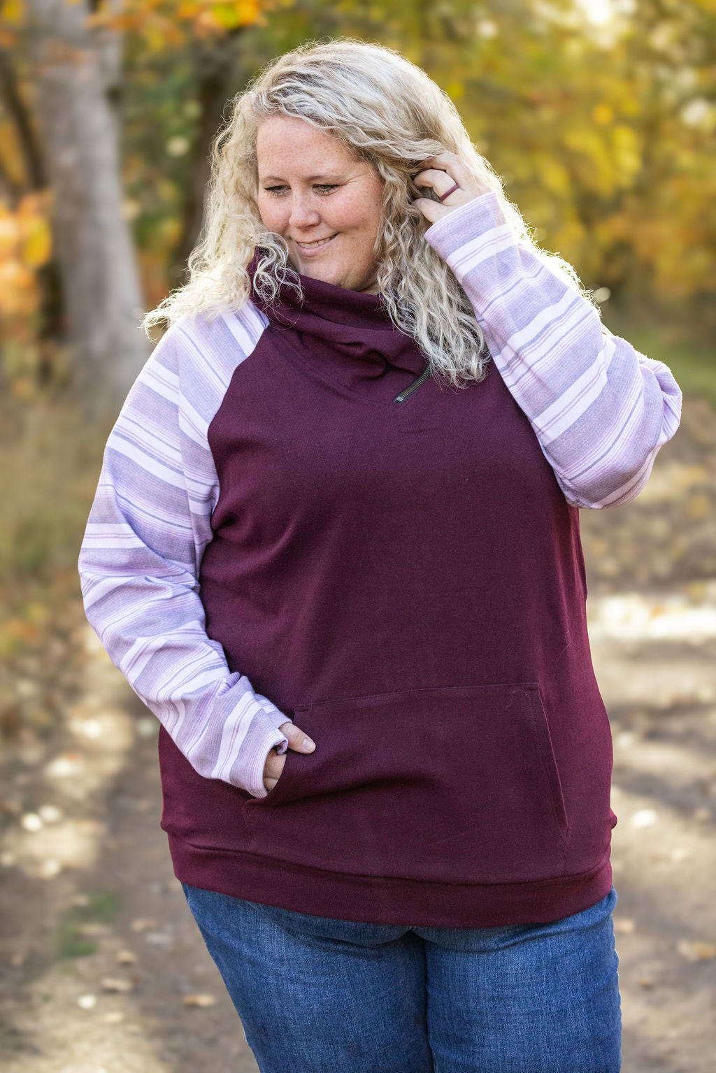 Michelle Mae Classic Zoey ZipCowl Sweatshirt - Berry Serape