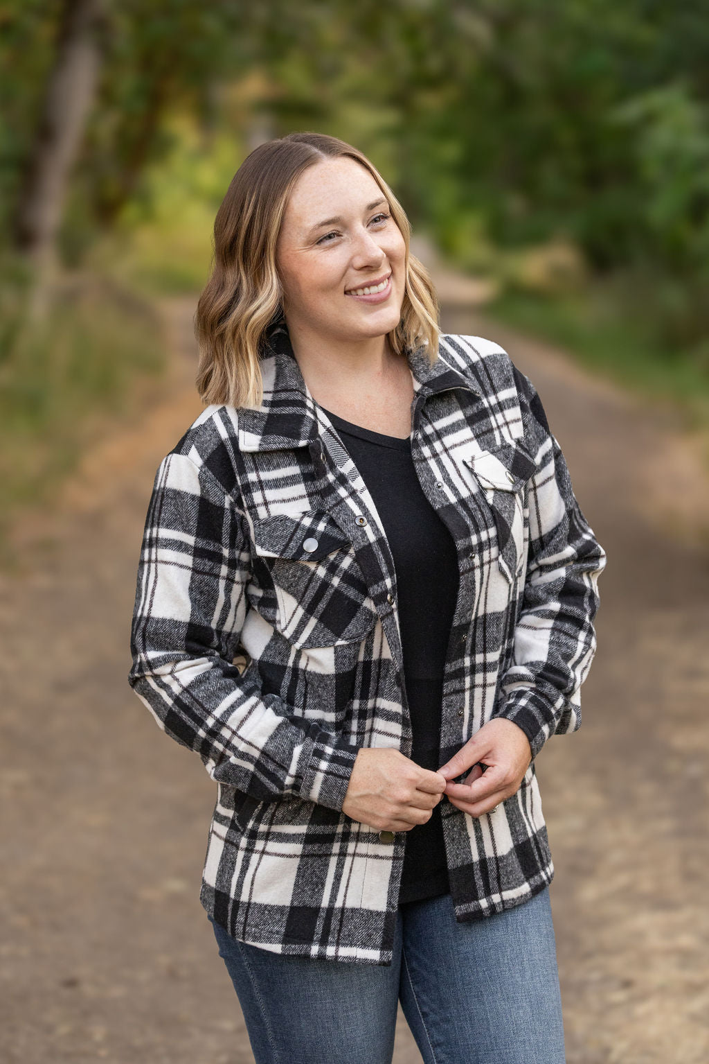 Michelle Mae Norah Plaid Shacket - White and Black