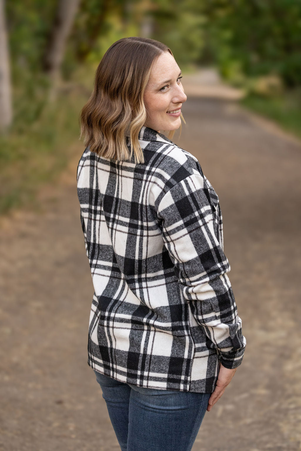 Michelle Mae Norah Plaid Shacket - White and Black