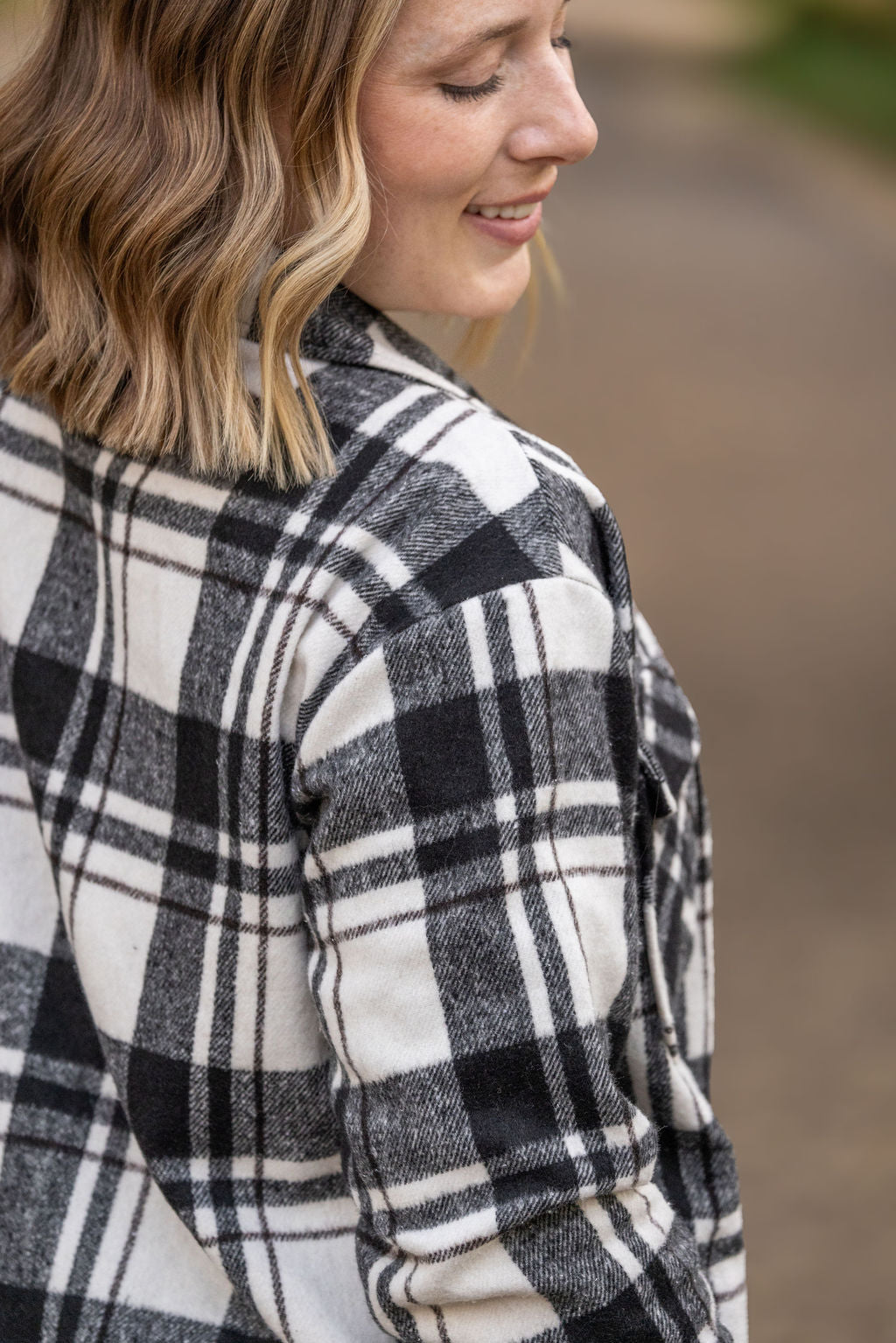 Michelle Mae Norah Plaid Shacket - White and Black