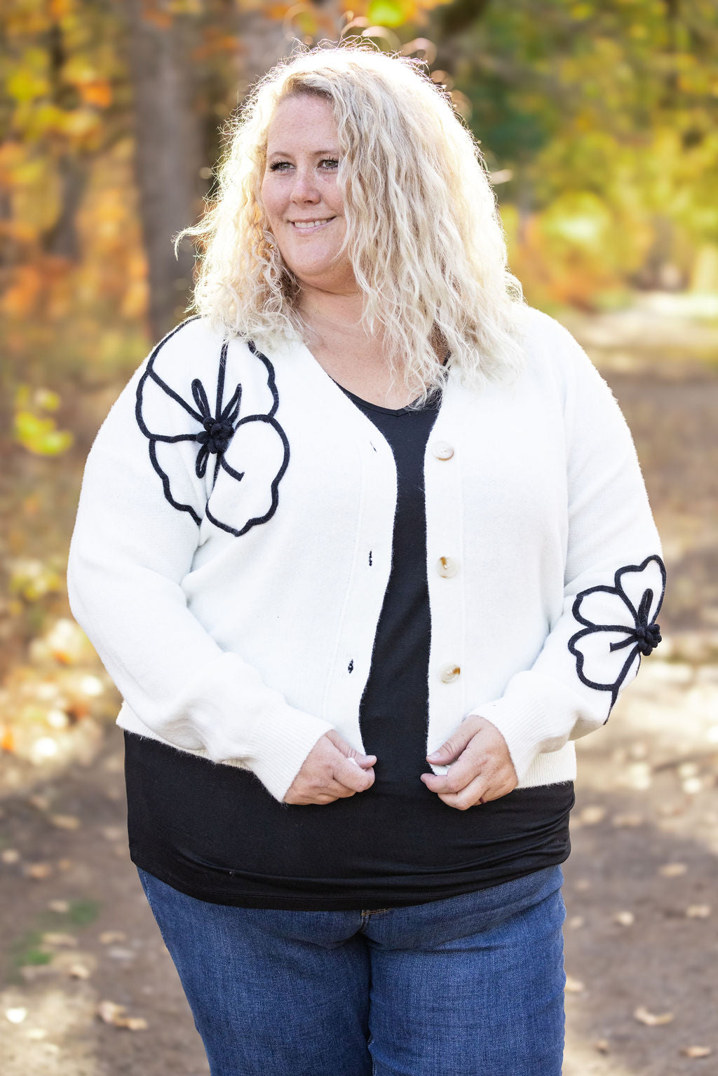 Michelle Mae Black Floral Sweater Cardigan