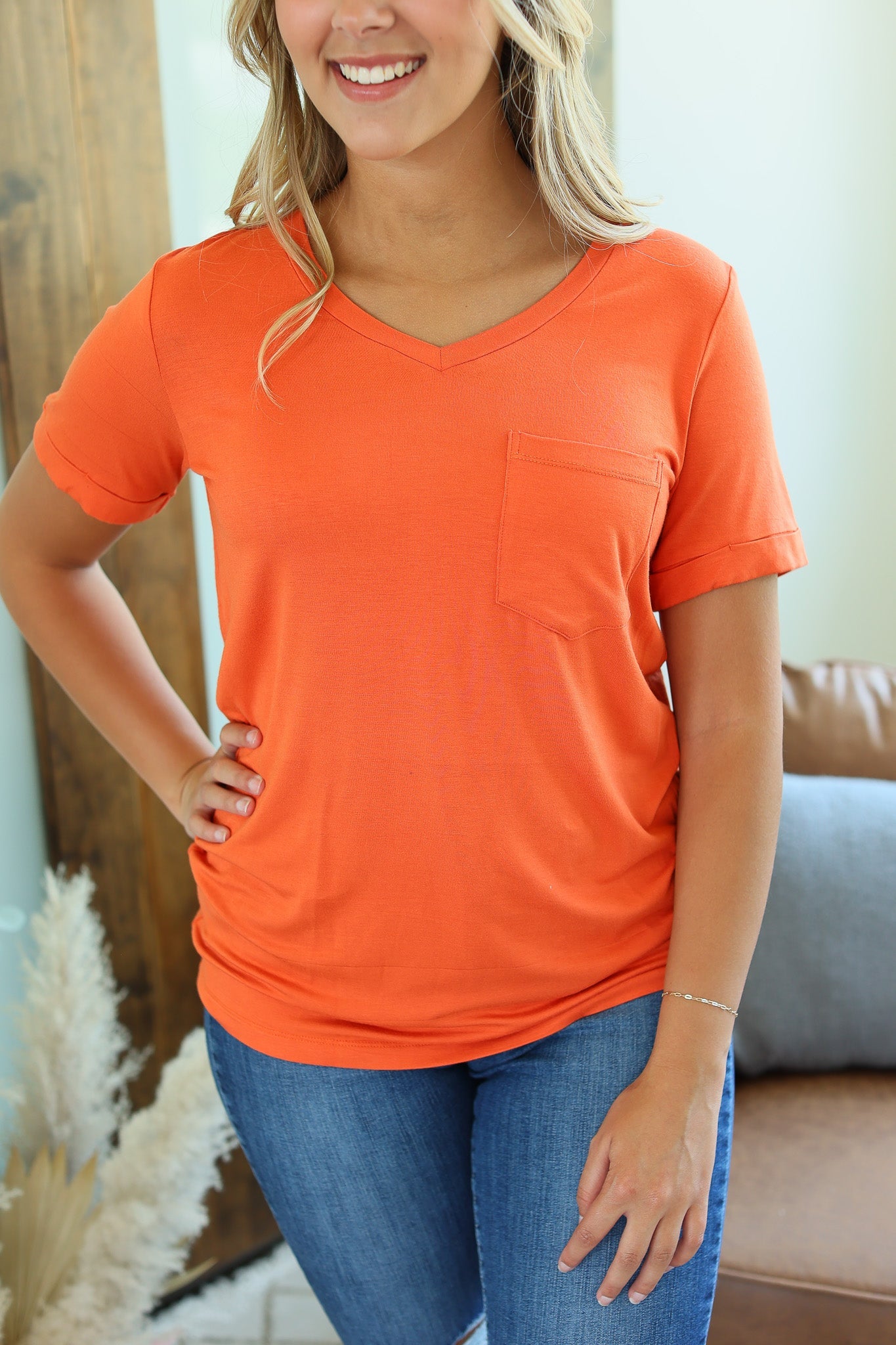 sophie pocket tee pumpkin womens short sleeve