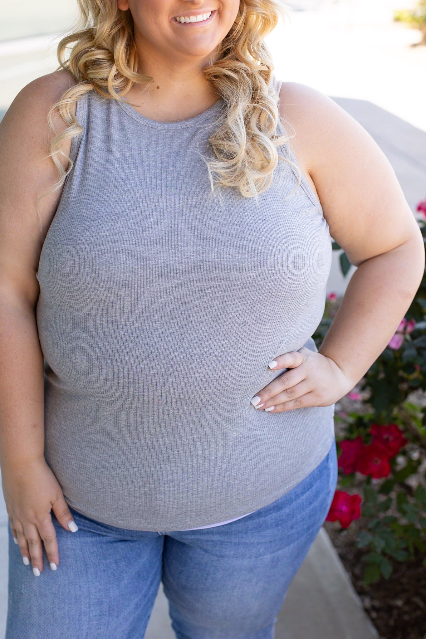 Michelle Mae Tara Ribbed Tank - Grey