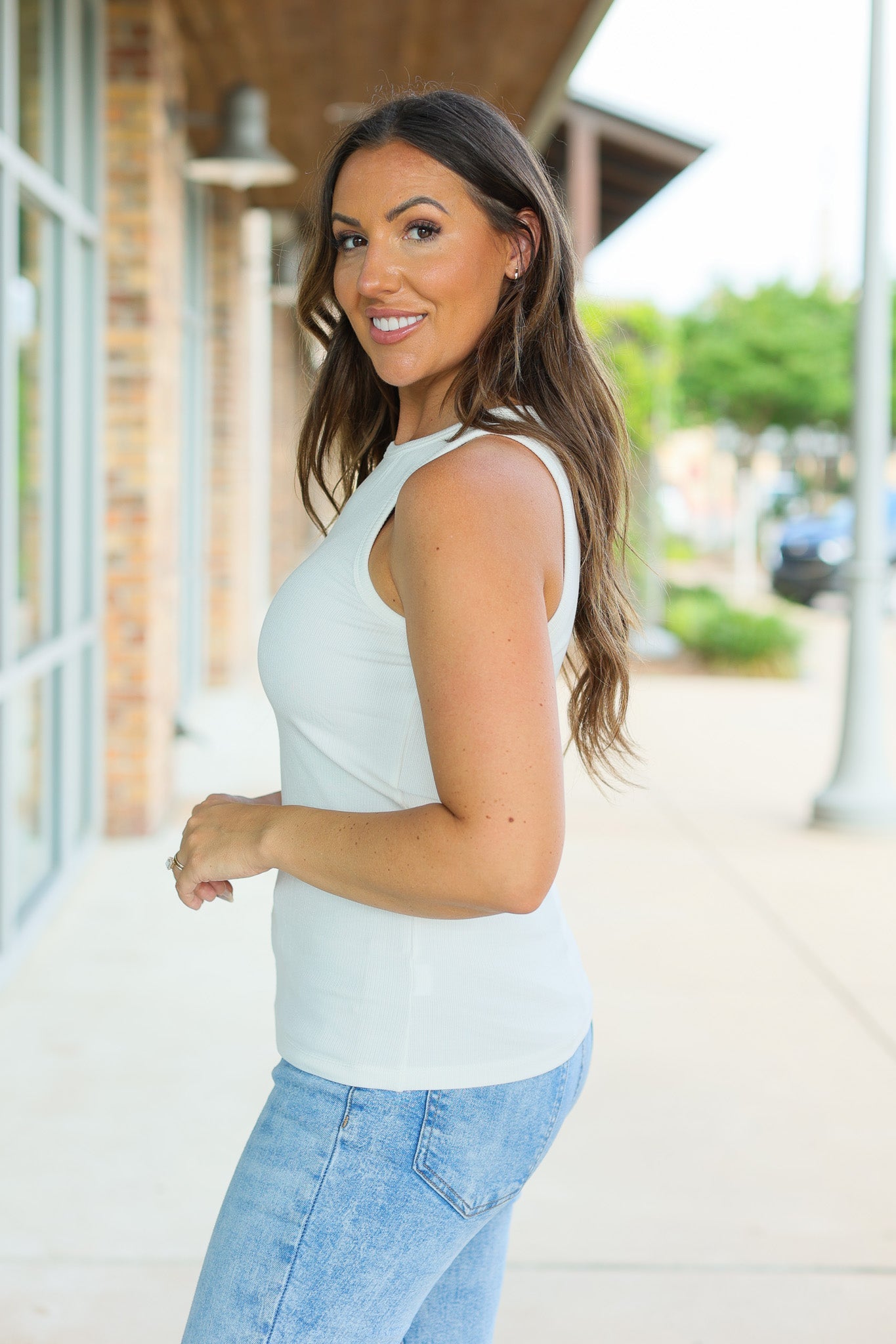 Michelle Mae Tara Ribbed Tank - White