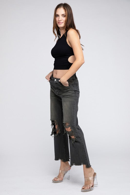 Distressed Vintage Washed Wide Leg Pants - G Marie's Boutique 