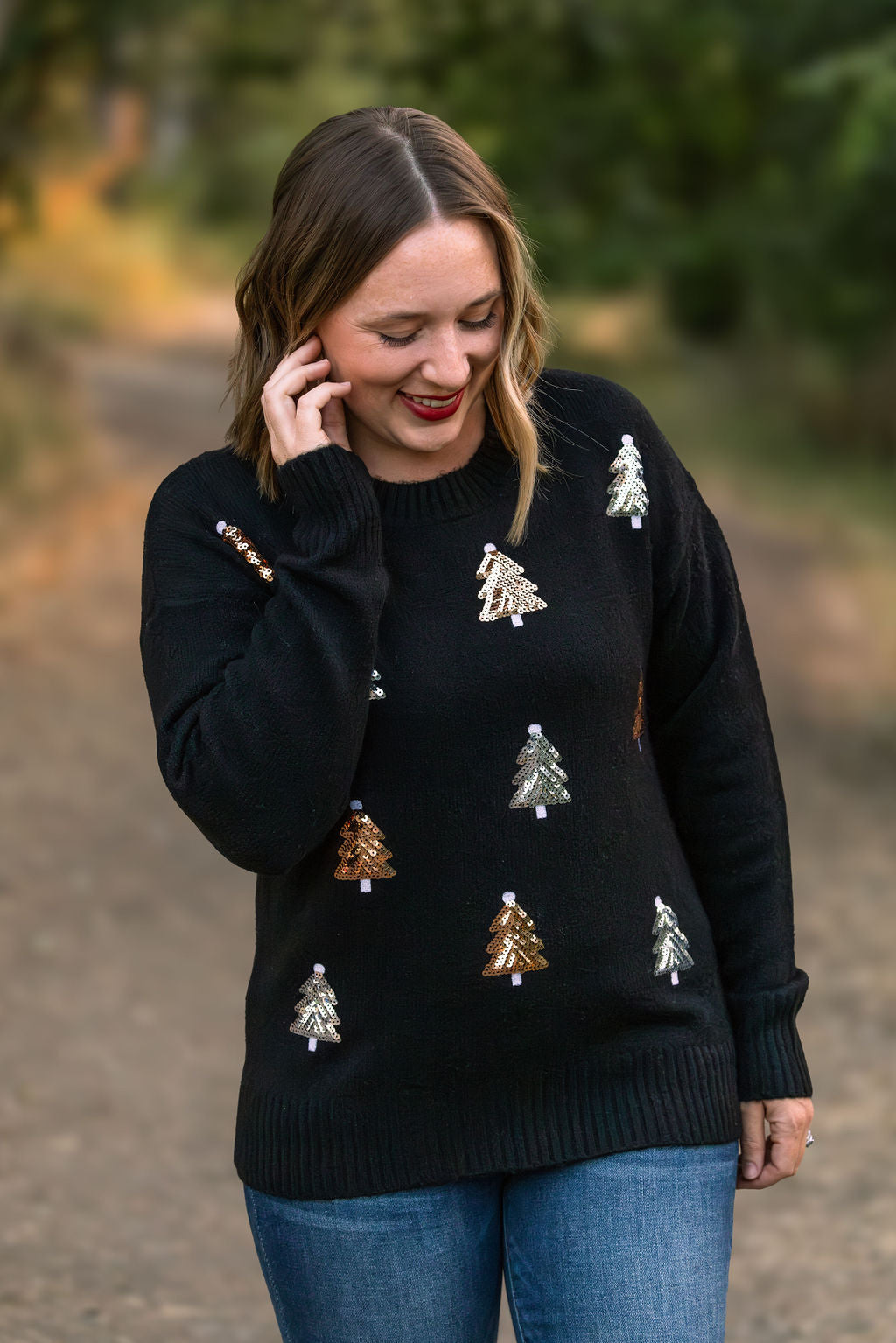 Michelle Mae Holly Jolly Sweater - Gold + Silver Trees