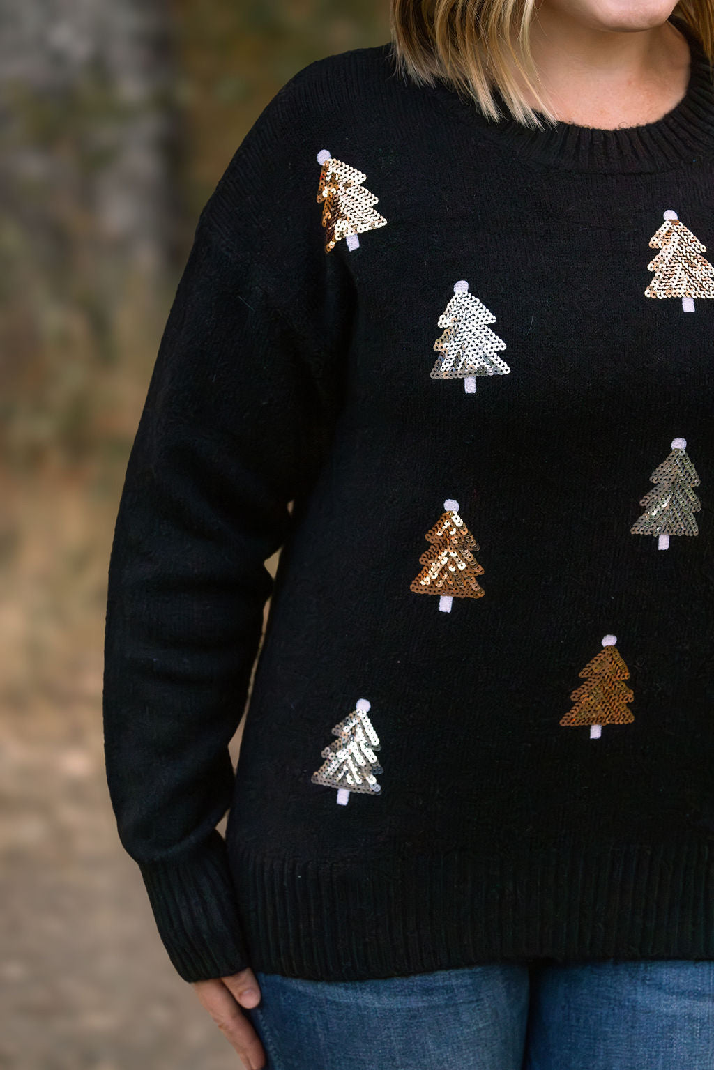 Michelle Mae Holly Jolly Sweater - Gold + Silver Trees