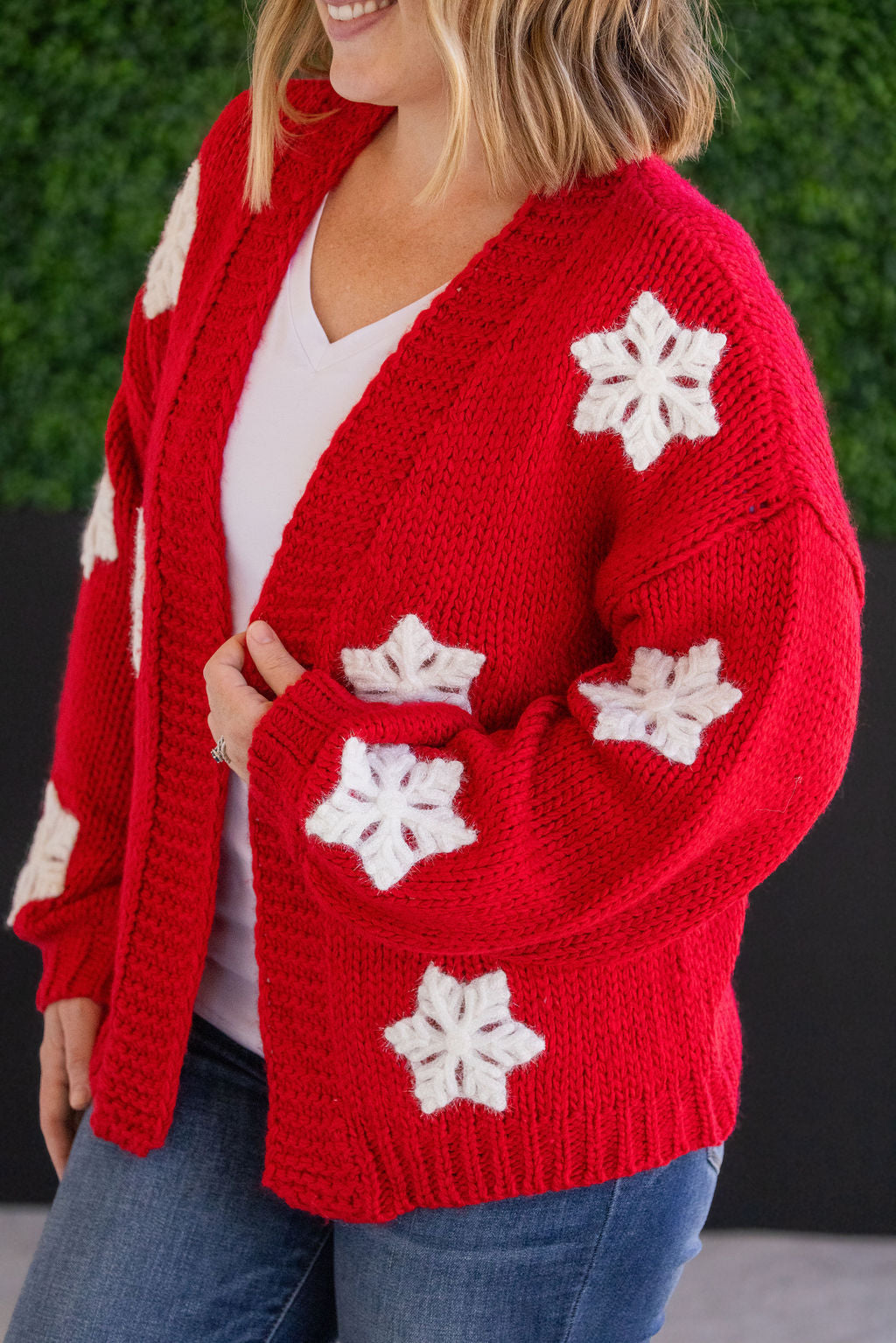 Michelle Mae Snowflake Cardigan - Red