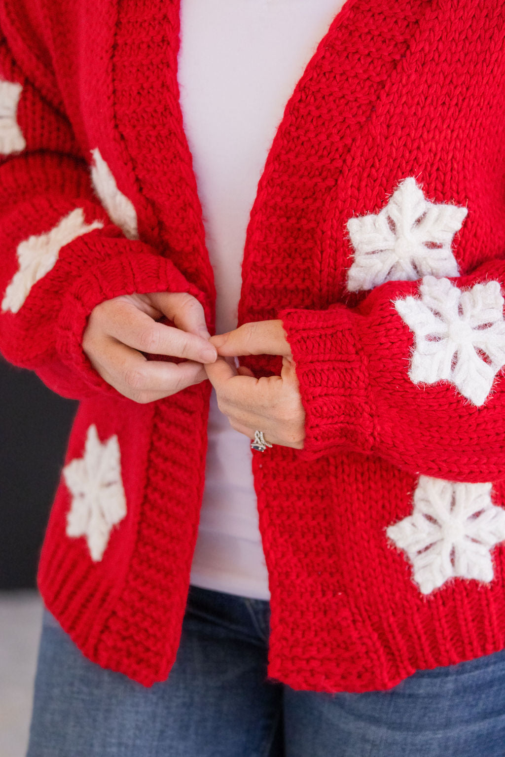 Michelle Mae Snowflake Cardigan - Red