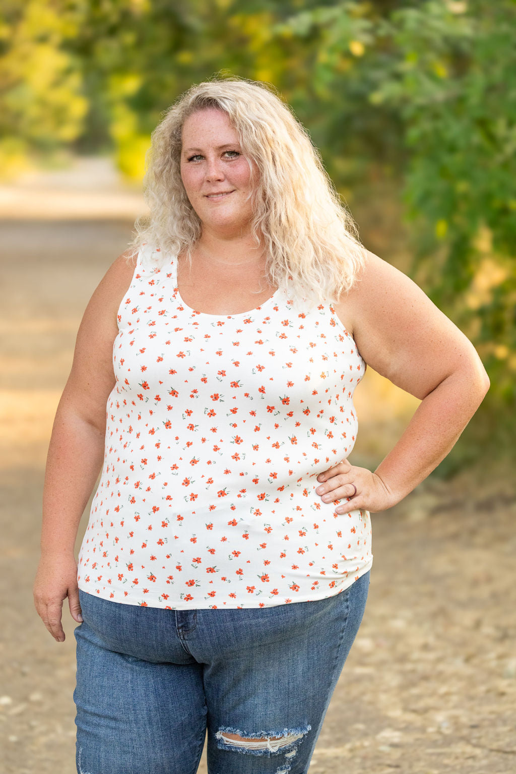 Michelle Mae Luxe Crew Tank - Micro Ivory Floral