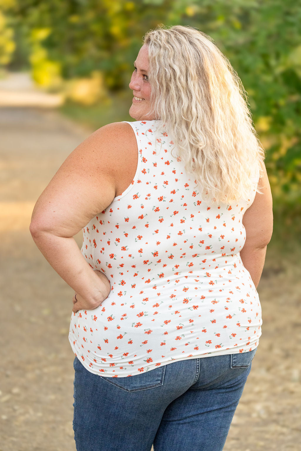 Michelle Mae Luxe Crew Tank - Micro Ivory Floral