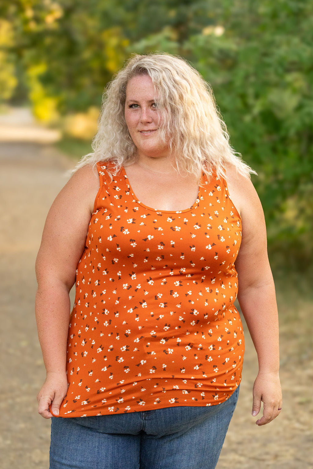 Michelle Mae Luxe Crew Tank - Micro Rust Floral