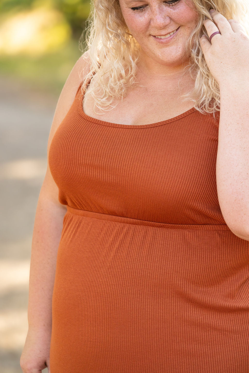 Michelle Mae Reagan Ribbed Midi Dress - Rust