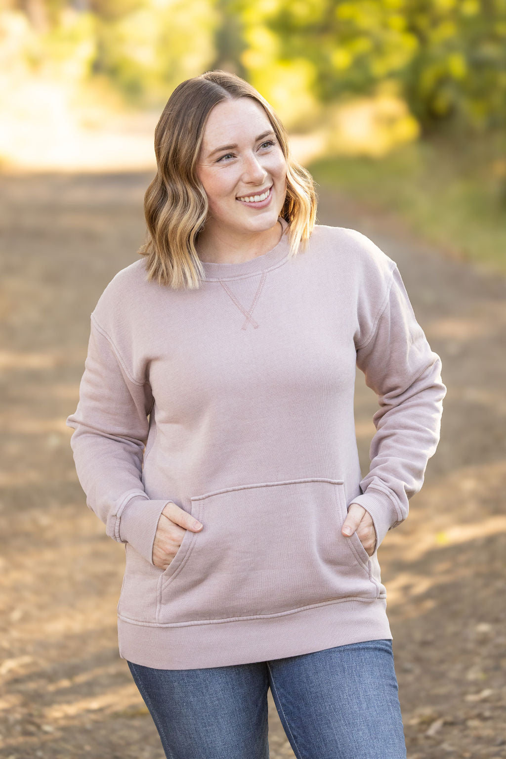 Michelle Mae Vintage Wash Pocket Pullover - Blush Pebble