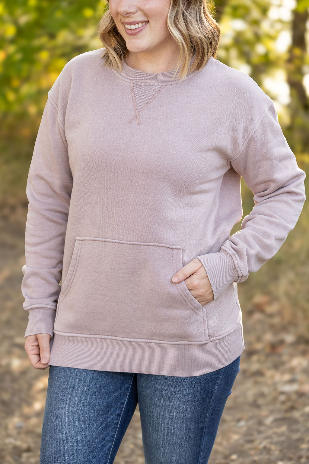 Michelle Mae Vintage Wash Pocket Pullover - Blush Pebble