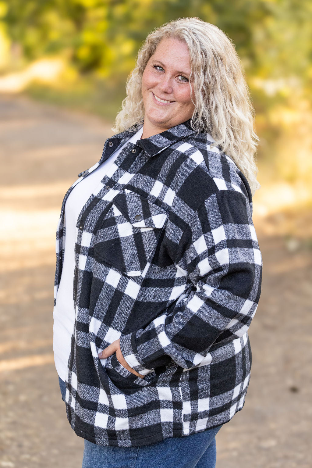 Michelle Mae Norah Plaid Shacket - Classic Black and White