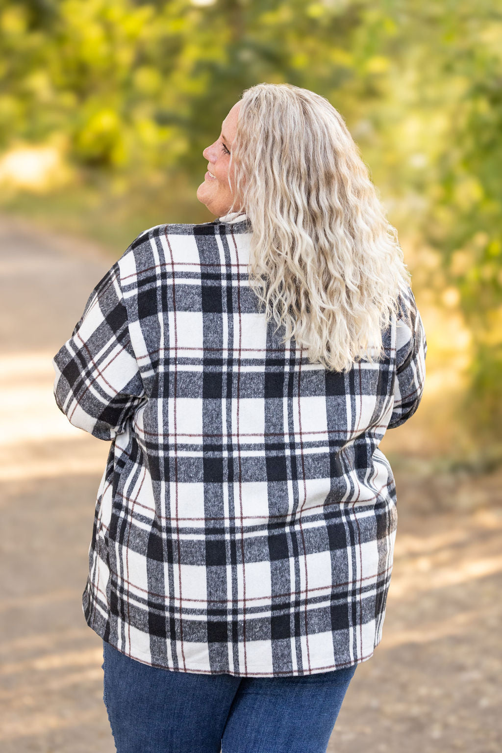 Michelle Mae Norah Plaid Shacket - White and Black