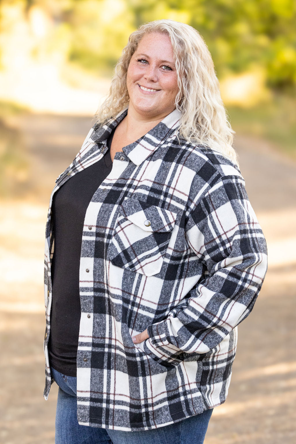 Michelle Mae Norah Plaid Shacket - White and Black