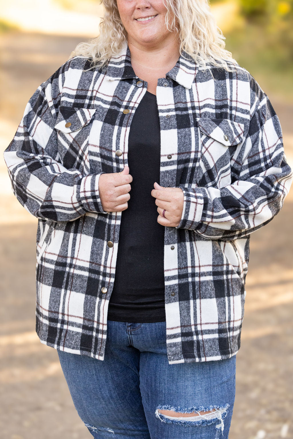 Michelle Mae Norah Plaid Shacket - White and Black