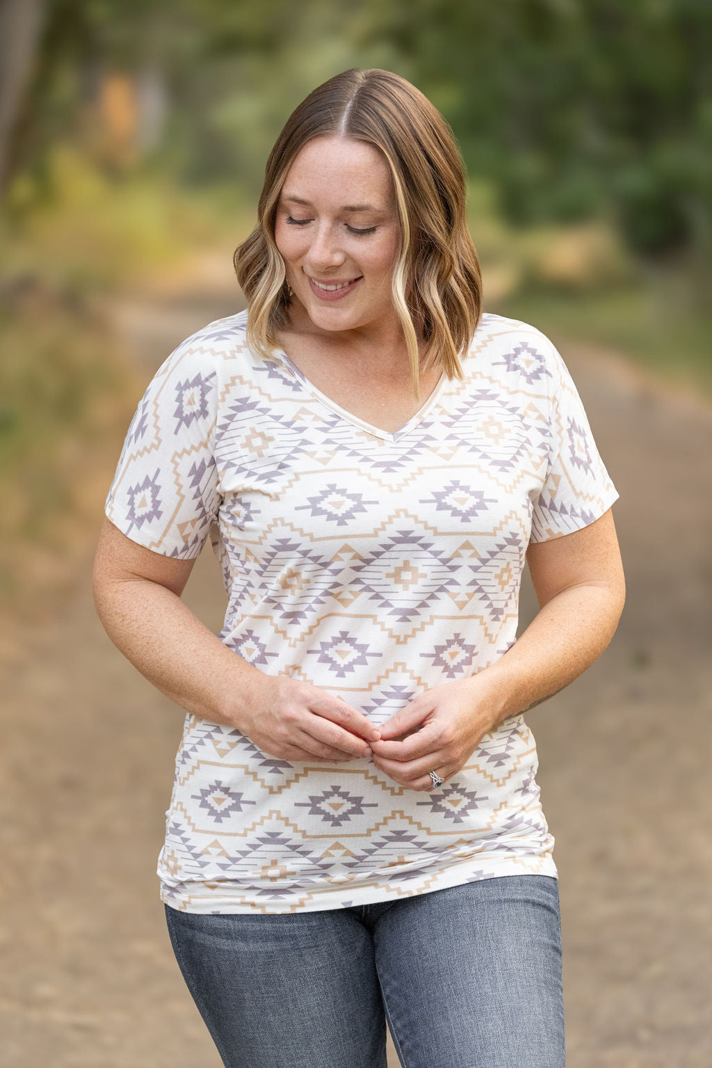 Michelle Mae Chloe Cozy Tee - Purple and White Geometric