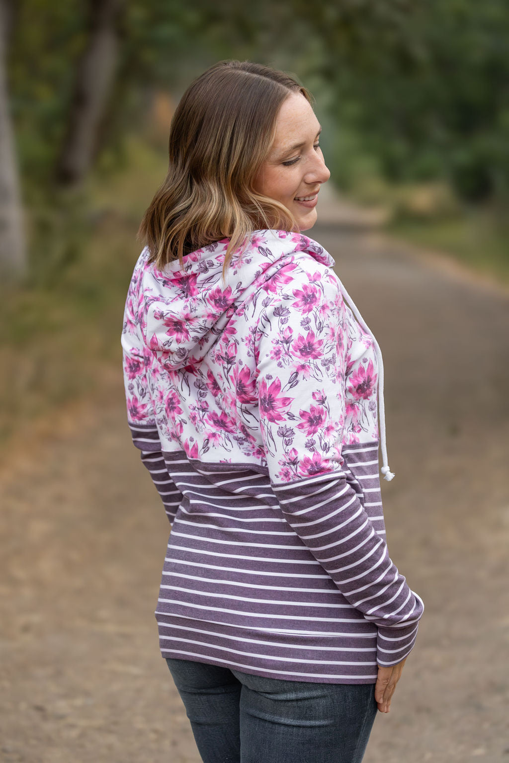 Michelle Mae Hailey Pullover Hoodie - Pink Floral and Stripes