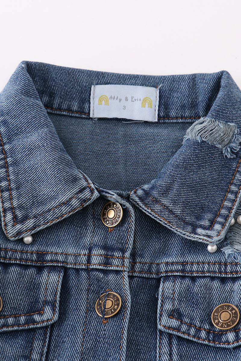 Abby & Evie Grey pearl denim jacket