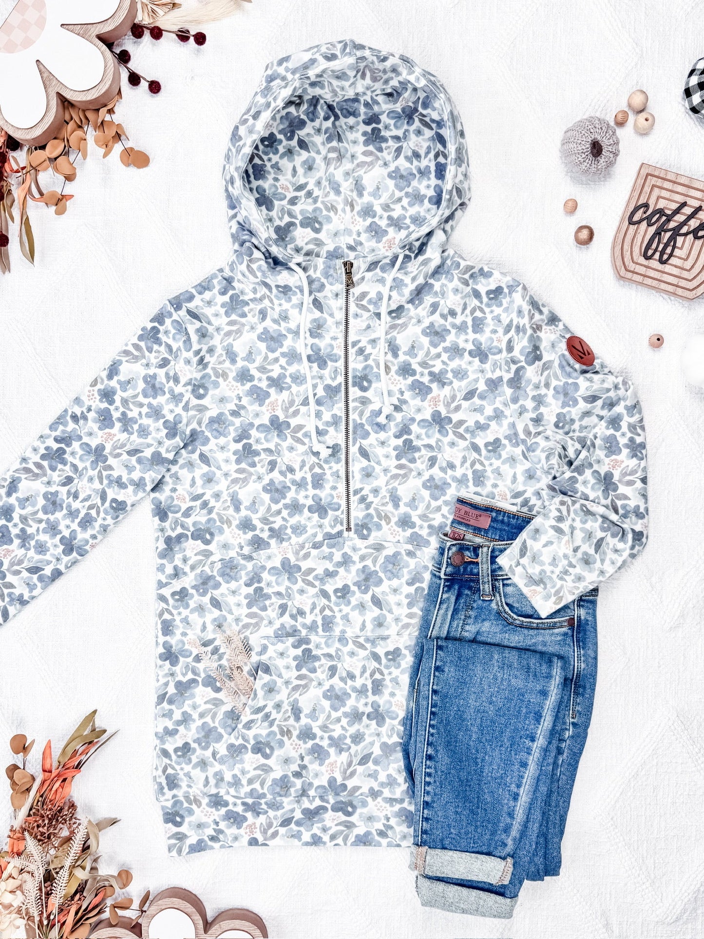 Michelle Mae HalfZip Hoodie - Blue Floral