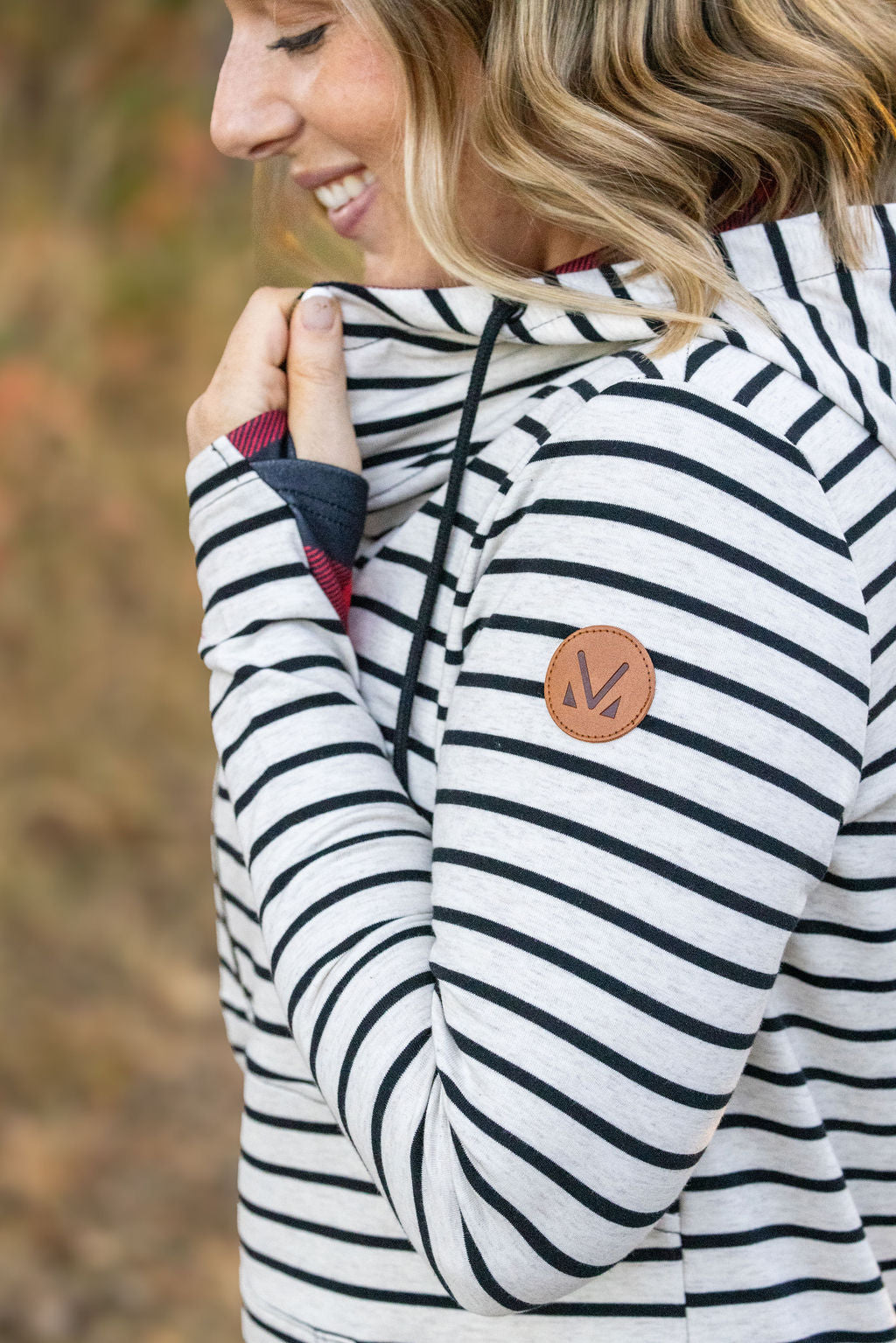 Michelle Mae HalfZip Hoodie - Oatmeal Stripes and Buffalo Plaid