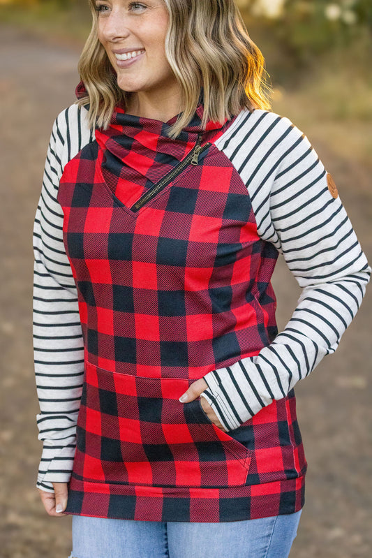 Michelle Mae Zoey ZipCowl - Buffalo Plaid and Oatmeal Stripes