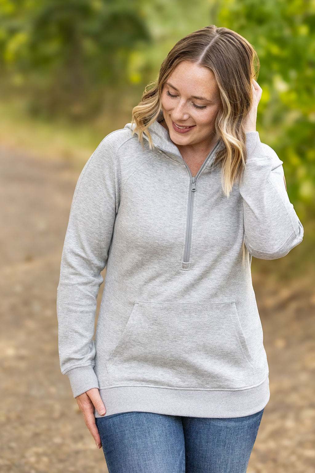 Michelle Mae Scuba HalfZip Hoodie - Light Grey