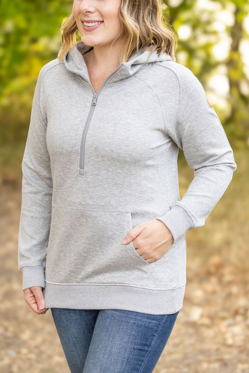 Michelle Mae Scuba HalfZip Hoodie - Light Grey