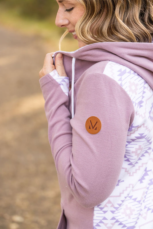 Michelle Mae HalfZip Hoodie - Mauve and White Geometric