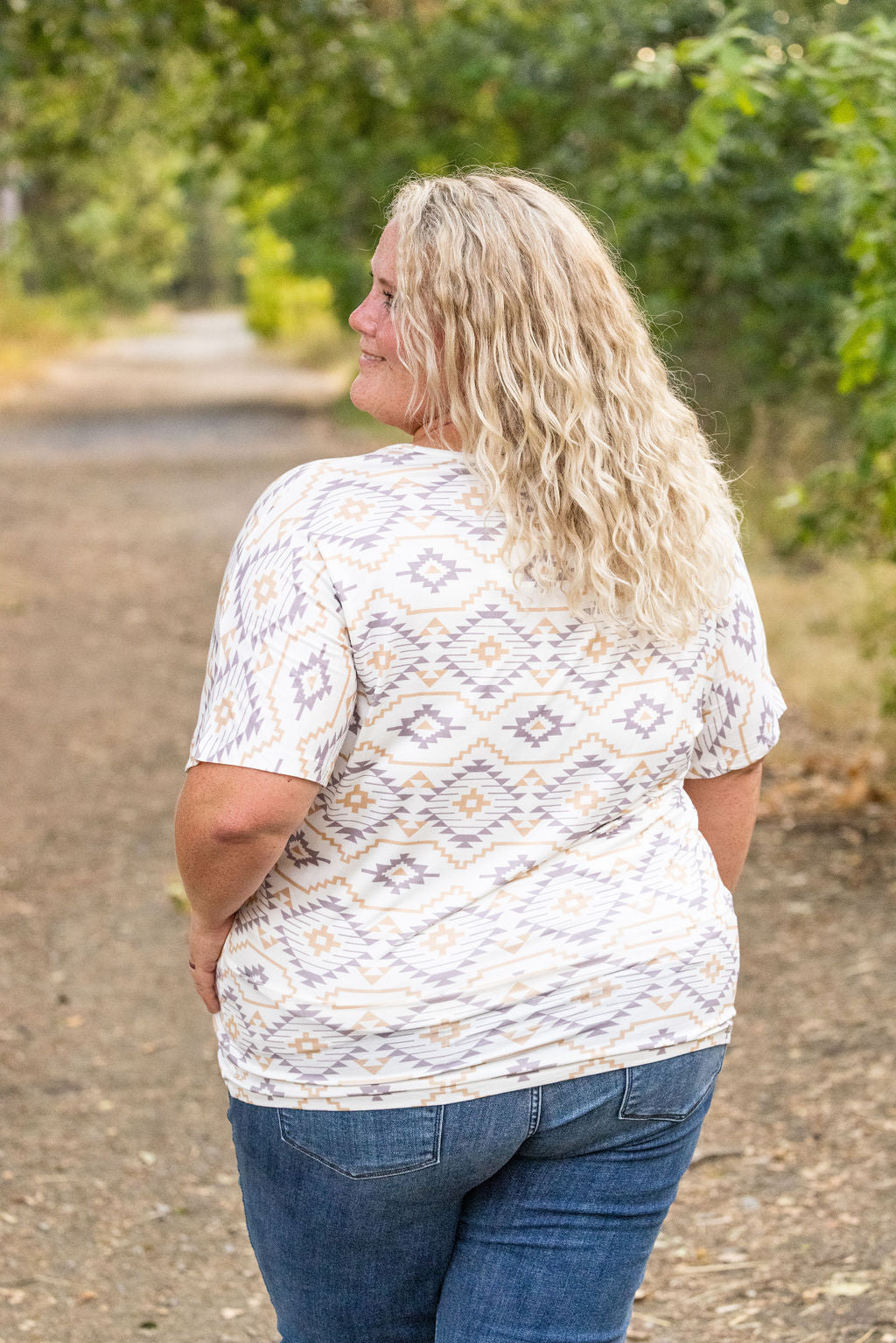 Michelle Mae Chloe Cozy Tee - Purple and White Geometric