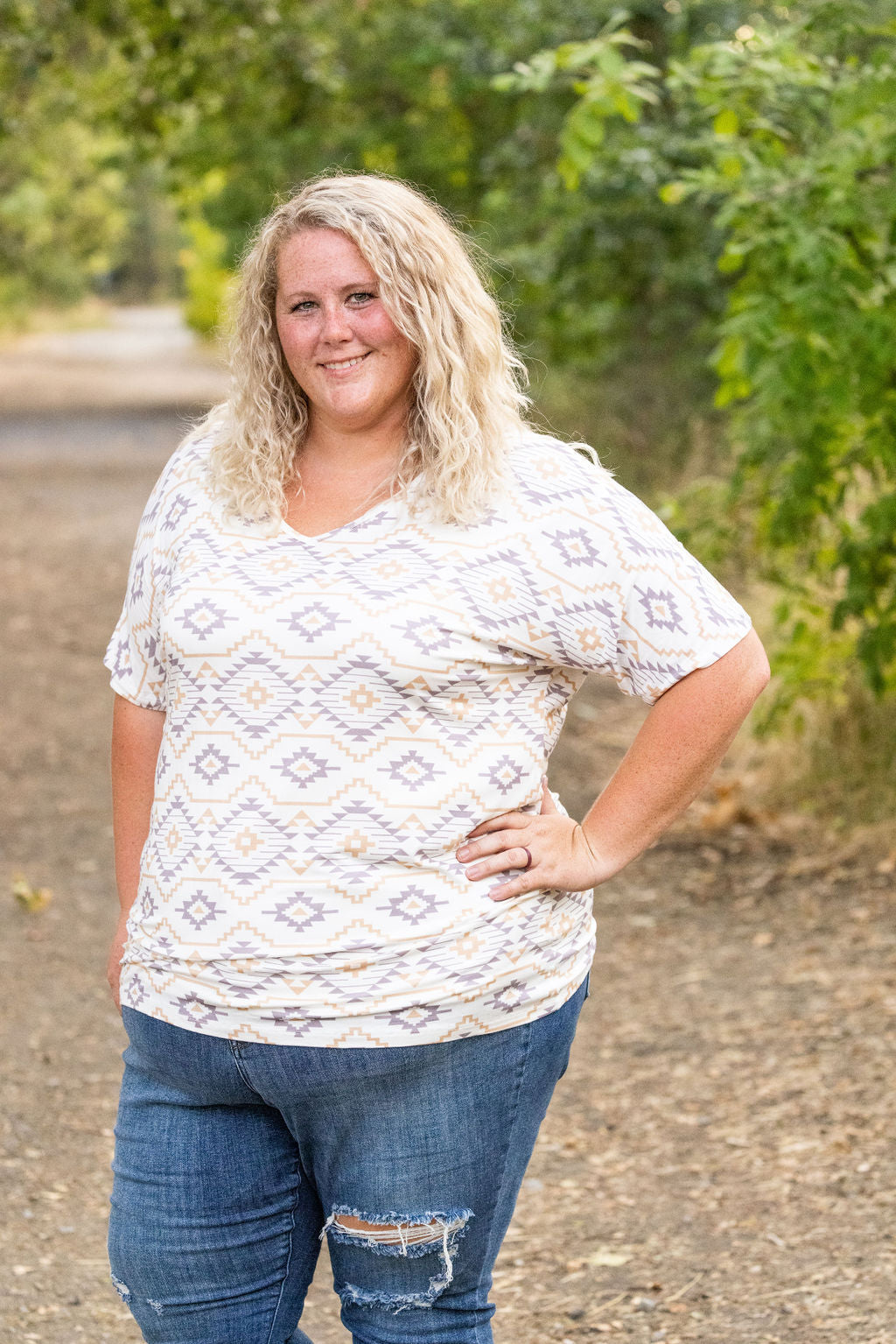 Michelle Mae Chloe Cozy Tee - Purple and White Geometric